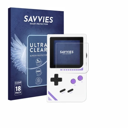 Face avant d’un emballage produit avec le logo de la marque Savvies. À côté, l’appareil Modretro Chromatic est représenté avec