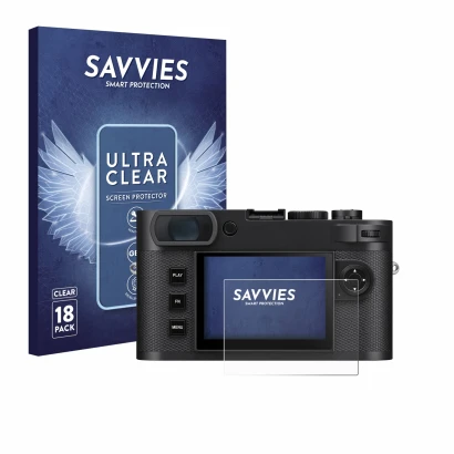 Face avant d’un emballage produit avec le logo de la marque Savvies. À côté, l’appareil Leica M EV1 est représenté avec la pro