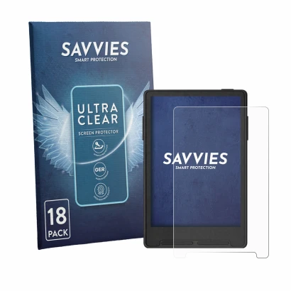 Face avant d’un emballage produit avec le logo de la marque Savvies. À côté, l’appareil Xteink X3 est représenté avec la prote