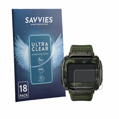 Face avant d’un emballage produit avec le logo de la marque Savvies. À côté, l’appareil Timex Command Shock est représenté ave