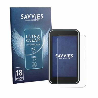 Face avant d’un emballage produit avec le logo de la marque Savvies. À côté, l’appareil Shot Scope H50 est représenté avec la 