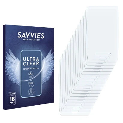 Face avant d’un emballage produit avec le logo de la marque Savvies. À côté se trouve la protection d’écran correspondante.