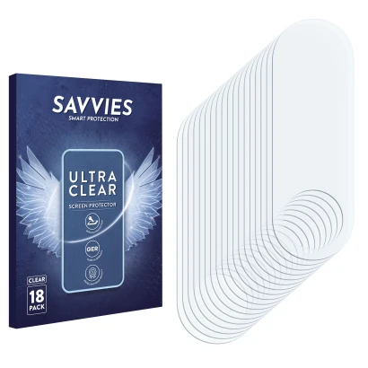 Face avant d’un emballage produit avec le logo de la marque Savvies. À côté se trouve la protection d’écran correspondante.