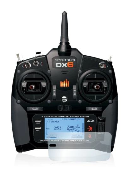 Image de l'appareil Spektrum DX6 avec une grande variété de protections d'écran.