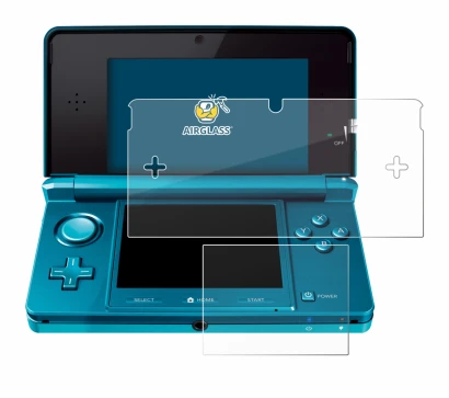 Image de l'appareil Nintendo 3DS avec une grande variété de protections d'écran.