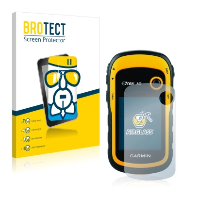 Face avant d’un emballage produit avec le logo de la marque BROTECT. À côté, l’appareil Garmin eTrex 10 est représenté avec la
