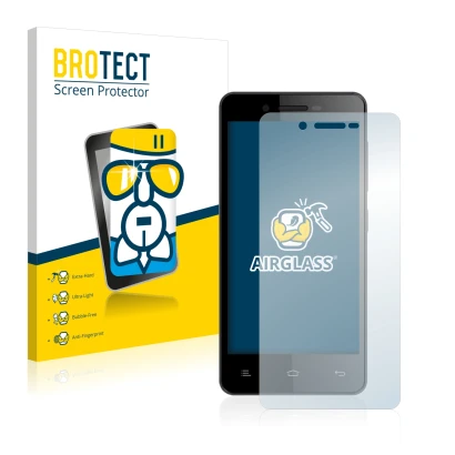 Face avant d’un emballage produit avec le logo de la marque BROTECT. À côté, l’appareil Gionee V183 est représenté avec la pro