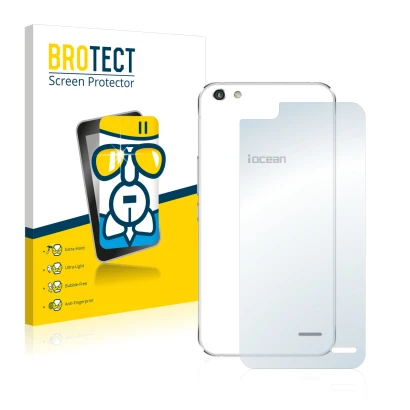 Face avant d’un emballage produit avec le logo de la marque BROTECT. À côté, l’appareil iOcean X9 (Arrière) est représenté ave