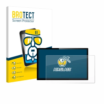 Face avant d’un emballage produit avec le logo de la marque BROTECT. À côté, l’appareil est représenté avec la protection d’éc