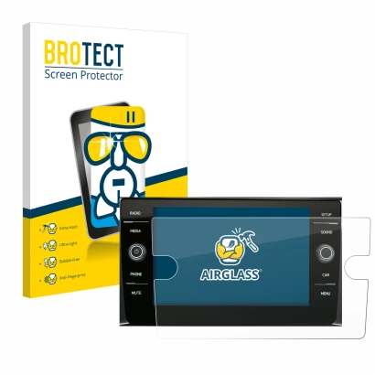Face avant d’un emballage produit avec le logo de la marque BROTECT. À côté, l’appareil Volkswagen Composition Media 2017 est 