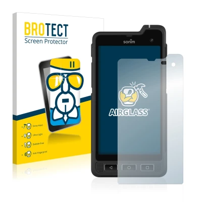 Face avant d’un emballage produit avec le logo de la marque BROTECT. À côté, l’appareil Sonim XP8 est représenté avec la prote