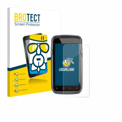 Face avant d’un emballage produit avec le logo de la marque BROTECT. À côté, l’appareil Honeywell Dolphin CT60 est représenté 