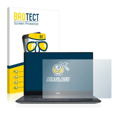 Face avant d’un emballage produit avec le logo de la marque BROTECT. À côté, l’appareil Dell XPS 15 9560 est représenté avec l