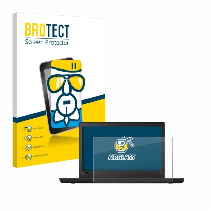 Face avant d’un emballage produit avec le logo de la marque BROTECT. À côté, l’appareil Lenovo ThinkPad T480 est représenté av