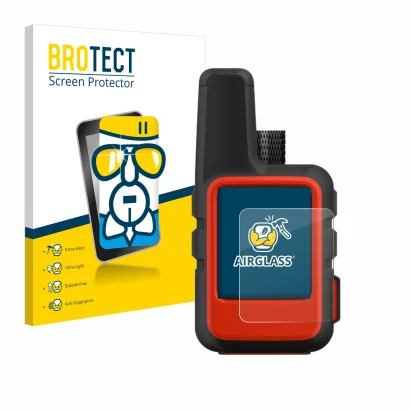 Face avant d’un emballage produit avec le logo de la marque BROTECT. À côté, l’appareil Garmin inReach Mini est représenté ave