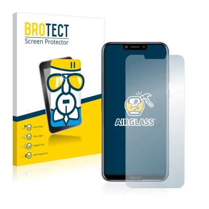 Face avant d’un emballage produit avec le logo de la marque BROTECT. À côté, l’appareil Honor Play est représenté avec la prot