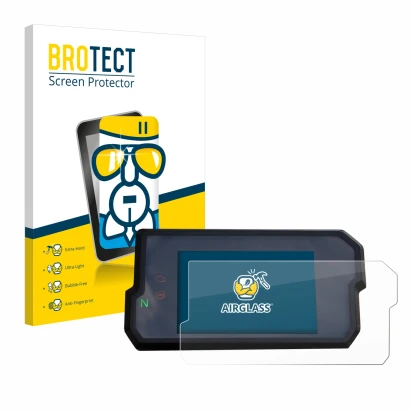 Face avant d’un emballage produit avec le logo de la marque BROTECT. À côté, l’appareil KTM 125 / 390 Duke 2017+ est représent