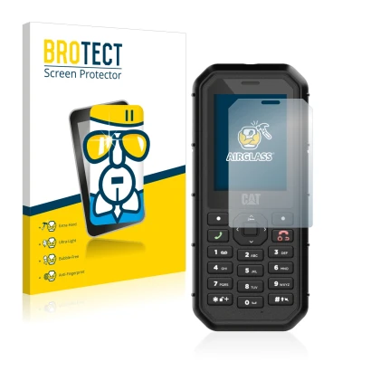 Face avant d’un emballage produit avec le logo de la marque BROTECT. À côté, l’appareil Caterpillar Cat B26 est représenté ave