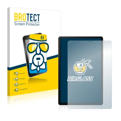 Face avant d’un emballage produit avec le logo de la marque BROTECT. À côté, l’appareil Samsung Galaxy Tab S6 2020 est représe