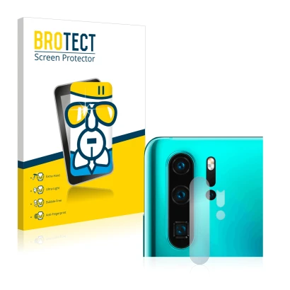 Face avant d’un emballage produit avec le logo de la marque BROTECT. À côté, l’appareil Huawei P30 Pro New Edition (Caméra UNI
