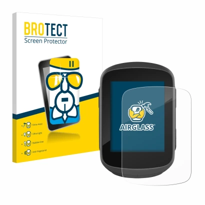 Face avant d’un emballage produit avec le logo de la marque BROTECT. À côté, l’appareil Garmin Edge 130 Plus est représenté av
