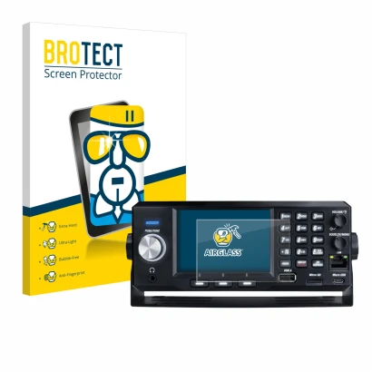 Face avant d’un emballage produit avec le logo de la marque BROTECT. À côté, l’appareil Uniden SDS200E est représenté avec la 