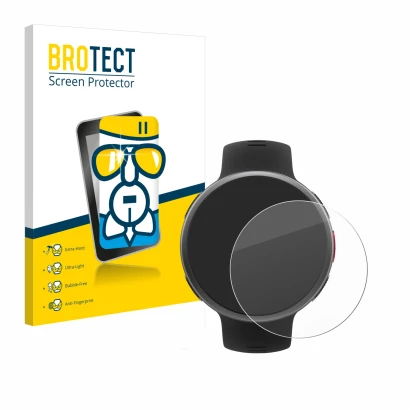 Face avant d’un emballage produit avec le logo de la marque BROTECT. À côté, l’appareil Polar Vantage V2 est représenté avec l