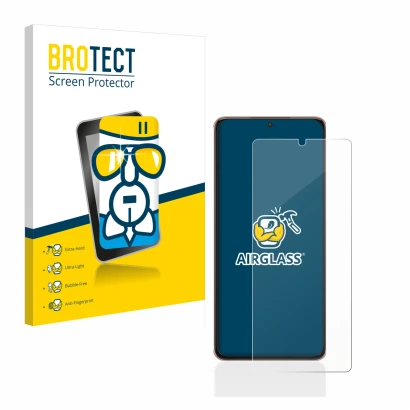 Face avant d’un emballage produit avec le logo de la marque BROTECT. À côté, l’appareil Samsung Galaxy S21 Ultra 5G est représ