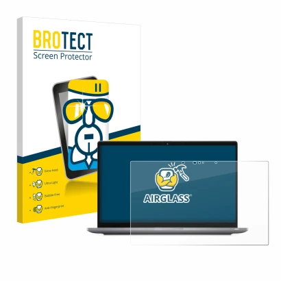 Face avant d’un emballage produit avec le logo de la marque BROTECT. À côté, l’appareil Dell Latitude 7420 2-in-1 Touch est re