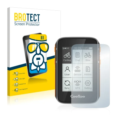 Face avant d’un emballage produit avec le logo de la marque BROTECT. À côté, l’appareil CooSpo BC200 est représenté avec la pr