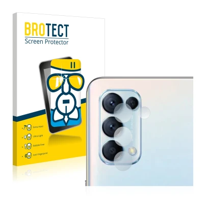 Face avant d’un emballage produit avec le logo de la marque BROTECT. À côté, l’appareil Oppo Find X3 Lite (Caméra UNIQUEMENT) 