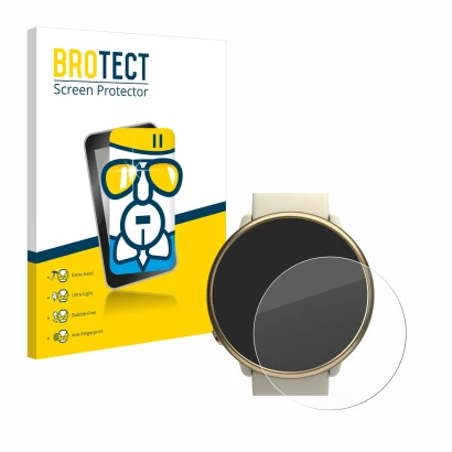 Face avant d’un emballage produit avec le logo de la marque BROTECT. À côté, l’appareil Polar Ignite 2 est représenté avec la 