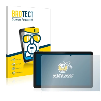 Face avant d’un emballage produit avec le logo de la marque BROTECT. À côté, l’appareil realme Pad est représenté avec la prot