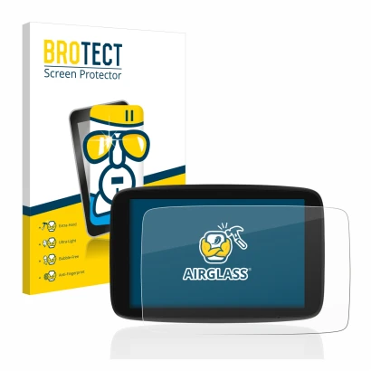 Face avant d’un emballage produit avec le logo de la marque BROTECT. À côté, l’appareil TomTom Go Expert 7" est représenté ave