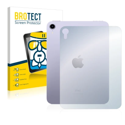 Face avant d’un emballage produit avec le logo de la marque BROTECT. À côté, l’appareil Apple iPad Mini 6 WiFi 2021 (6ème gén,