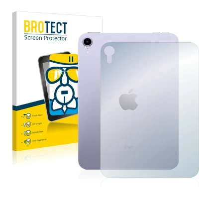 Face avant d’un emballage produit avec le logo de la marque BROTECT. À côté, l’appareil Apple iPad Mini 6 2021 (6ème Gen., Arr