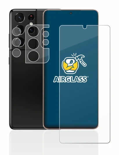 Image de l'appareil Samsung Galaxy S21 Ultra 5G (Avant+Caméra) avec une grande variété de protections d'écran.