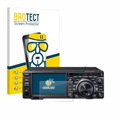 Face avant d’un emballage produit avec le logo de la marque BROTECT. À côté, l’appareil Yaesu FT-DX10 est représenté avec la p