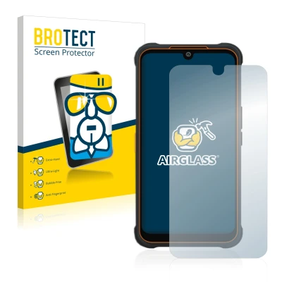 Face avant d’un emballage produit avec le logo de la marque BROTECT. À côté, l’appareil AGM Glory Pro est représenté avec la p