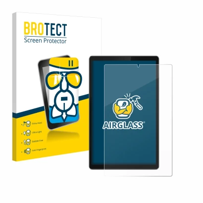 Face avant d’un emballage produit avec le logo de la marque BROTECT. À côté, l’appareil Lenovo Tab TB-X306F est représenté ave