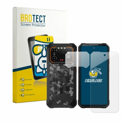 Face avant d’un emballage produit avec le logo de la marque BROTECT. À côté, l’appareil iiiF150 B1 Pro (Avant+Caméra) est repr