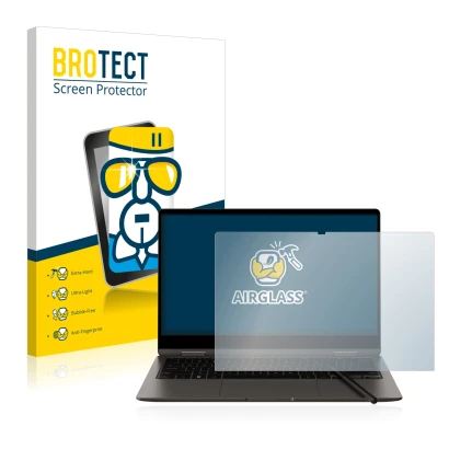 Face avant d’un emballage produit avec le logo de la marque BROTECT. À côté, l’appareil Samsung Galaxy Book3 360 13