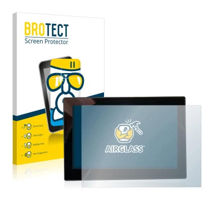 Face avant d’un emballage produit avec le logo de la marque BROTECT. À côté, l’appareil MG 4 7-Zoll Digitales Instrumentendisp