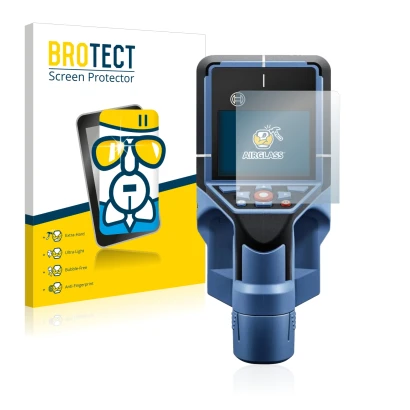 Face avant d’un emballage produit avec le logo de la marque BROTECT. À côté, l’appareil Bosch D-tect 200 C Wallscanner est rep