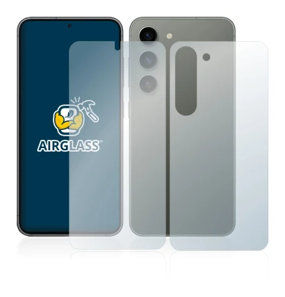 Image de l'appareil Samsung Galaxy S23 (Avant+Arrière) avec une grande variété de protections d'écran.