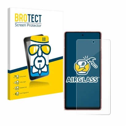 Face avant d’un emballage produit avec le logo de la marque BROTECT. À côté, l’appareil Google Pixel 7a est représenté avec la