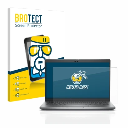 Face avant d’un emballage produit avec le logo de la marque BROTECT. À côté, l’appareil Dell Latitude 5430 Touch est représent