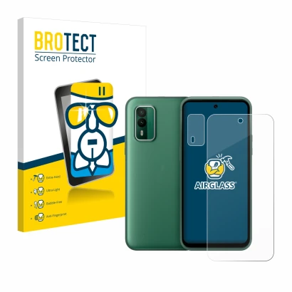 Face avant d’un emballage produit avec le logo de la marque BROTECT. À côté, l’appareil Nokia XR21 (Avant+Caméra) est représen