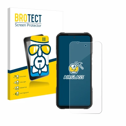 Face avant d’un emballage produit avec le logo de la marque BROTECT. À côté, l’appareil Doogee V20 Pro est représenté avec la 