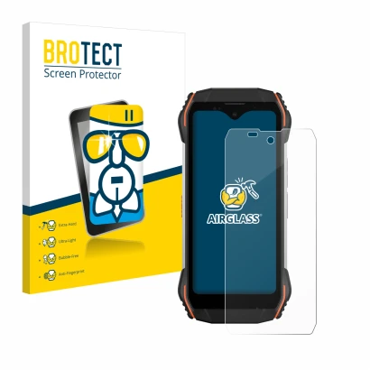 Face avant d’un emballage produit avec le logo de la marque BROTECT. À côté, l’appareil Blackview N6000 est représenté avec la